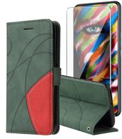 Verre trempé+Etui pour Xiaomi Redmi Note 13 5G,Magnétique Fentes Cartes Protection Portefeuille Housse en Cuir PU,Vert et rouge