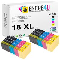 18XL ENCRE4U - Lot de 20 cartouches d'encre compatibles avec EPSON 18 T18 XL T18XL Pâquerette 8 Noir + 4 Cyan + 4 Magenta + 4 Jaune