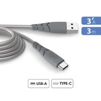 Câble Ultra-renforcé USB A/USB C 3m 3A Garanti à vie Gris - 100% Plastique recyclé Force Power