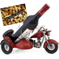 BRUBAKER Porte-bouteille de vin - Moto side-car / Style rétro - Sculpture en Métal peinte à la main - Idée cadeau - Carte de vœux