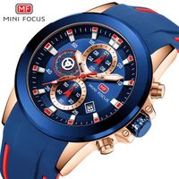 MINI FOCUS montre hommes étanche multifonction Sport marque de luxe montres pour hommes bracelet en Silicone bleu Quartz