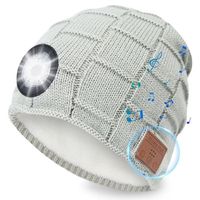 Hiver Chaud Tricoté Eclairage sans Fil Bluetooth Casque Musique Chapeau, Bonnet d'hiver Bluetooth V5.0 sans Fil avec Lampe Frontale