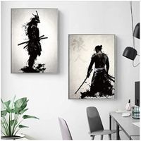 sans cadre-Affiche samouraï japonais noir et blanc WOVTE, 2 PSC peinture sur toile abstraite de, peinture de décoration de  salon 