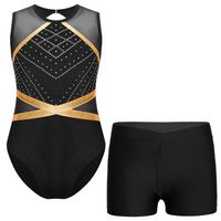 Justaucorps Avec Short Strass Pour Fille – Danse, Gym, Patinage (tailles 3-14 Ans)