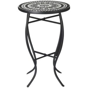 TABLE D'APPOINT Table ronde guéridon ALINE mosaïque noire et blanc