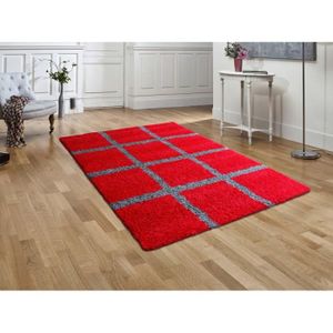 Tapis Shaggy Deco Damier Rouge Gris 160 X 230 Cm Achat
