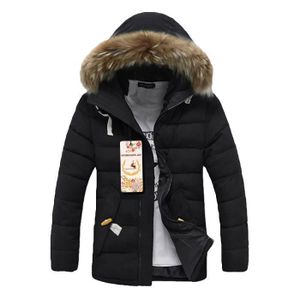 DOUDOUNE Doudoune Homme Uni Manteau Hommes slim Veste pour Fausse Fourrure à capuche Blouson VêTements Masculin FBC01A1AA noir