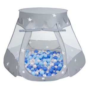 TENTE TUNNEL D'ACTIVITÉ Tente De Jeux + 100 balles colorées - Selonis - 105X90cm - Gris, Babyblue-Bleu-Perle