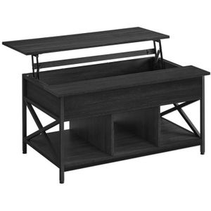 TABLE BASSE Table Basse - VASAGLE - Avec Rangement Ouvert et Compartiment Caché - Gris Anthracite et Noir