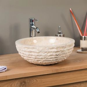 LAVABO - VASQUE Vasque salle de bain en marbre à poser Vésuve crèm