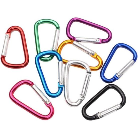 Mousqueton en aluminium en forme de D de 7,6 cm avec mousqueton porte-clés, lot de 10, doré