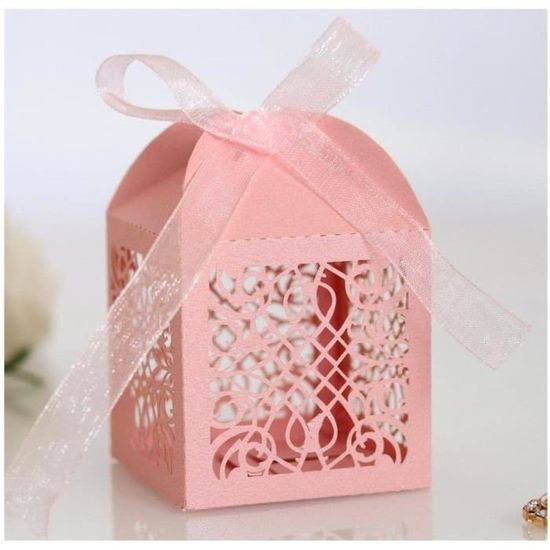 50 Boîtes à Friandises Blanches 5x5cm Avec Rubans - Dragées Mariage, Anniversaire, Fêtes