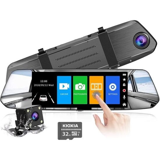 Caméra Embarquée,Dashcam Voiture Rétroviseur Écran Tactile de 7 Pouces Full HD 1080P avce 32GB Carte mémoire