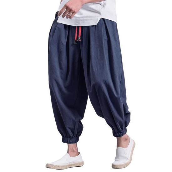 PERDONTOO Sarouel Homme Confortable - Pantalon Yoga Hippie Taille Élastique Unicolore Casual