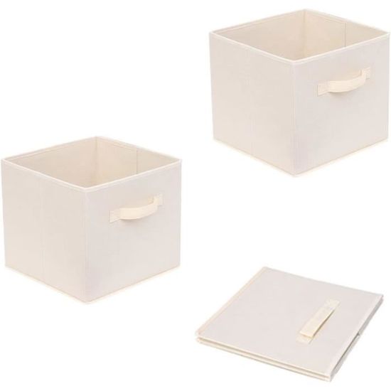 HSDT Lot De 3 Boîtes De Rangement Pliables Gris-Brun 27x27x28 Cm - Tissu Poignées Métal - Organisateur Cube Pour Étagère Armoire