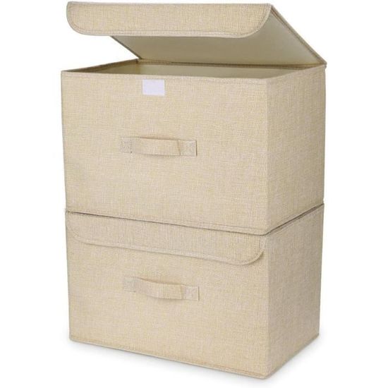 Lot De 4 Boîtes De Rangement Pliables DIMJ - Coton/lin, 45x28x20 Cm, Poignées, Beige