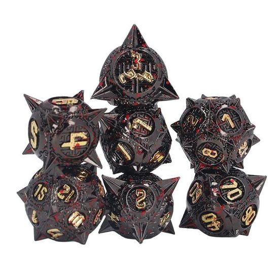 Lot De 2 Jeux Dés Polyédriques Noirs 7 Matrices - DND Donjons Dragons, Motif Rouge