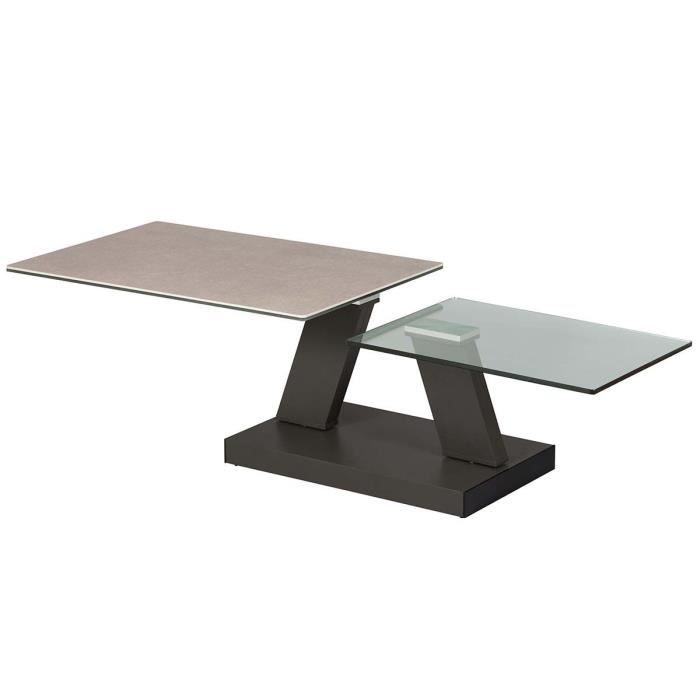 Zehra - Table Basse Plateaux Verre Gris Pierre