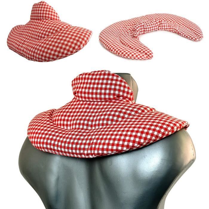 Coussin de nuque avec col montant - Coussin aux graines de lin Bouillotte pour cervicales (Design: Rouge et Blanc)