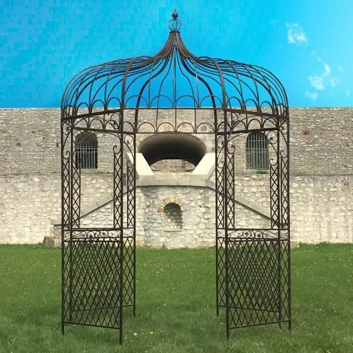 Pergola Gloriette Tonnelle Fer Hexagonale Marron de Jardin ø200 cm - 10814-Gloriette-BIS