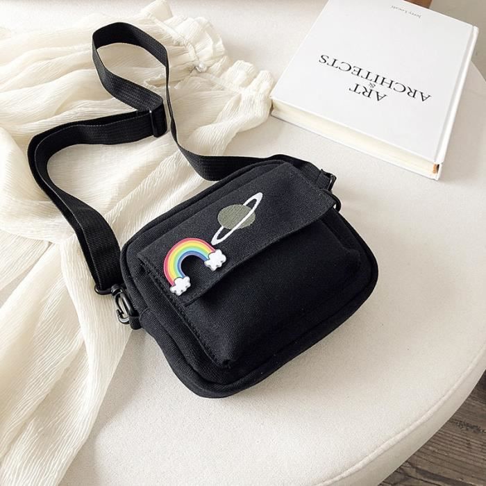Black -Mini sacs à bandoulière en toile pour femmes, petits sacs à main féminin, sacoche à épaule, sac d'étudiant coréen, sac à r
