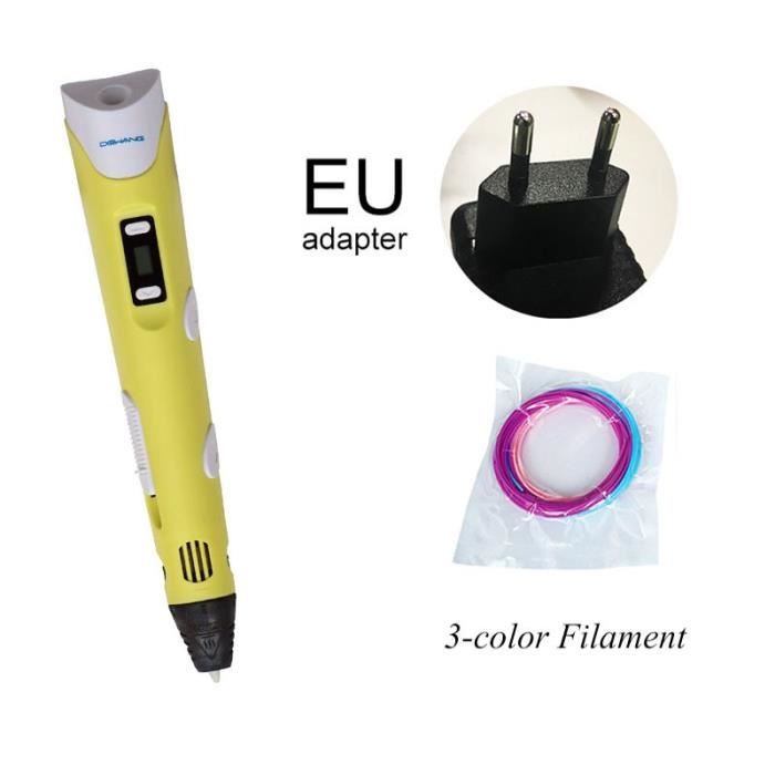 Stylo 3D,Myriwell 2nd 3 D Stylo 3d dessin Stylo 3D création pas cher 3d imprimantes cadeau d'anniversaire - Type Yellow Pen 3x3M EU