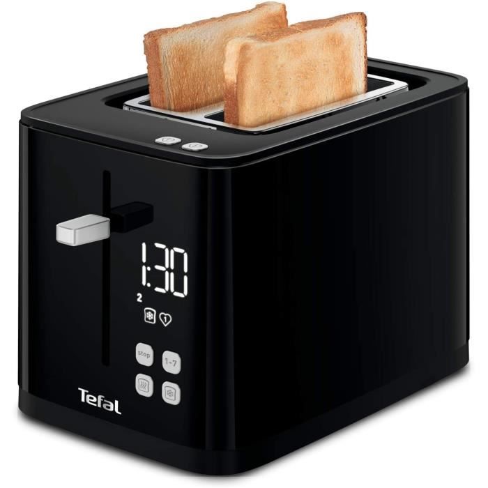 TEFAL SMART N' LIGHT Grille-pain toaster noir 2 Fentes extra large Thermostat réglable 7 Positions Affichage digital Favoris Arrêt D
