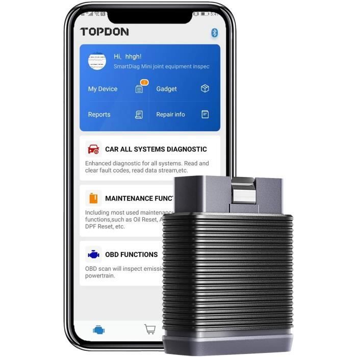 Topdon SmartDiag Mini Outil de Diagnostic Voiture OBD2 Scanner Bluetooth 15 Fonctions de Réinitialisation Systèmes Complets Le[301]