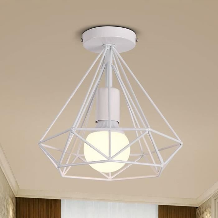 LUMINAIRE PLAFONNIER Luminaire Plafonnier Industrielle Diamant Métal en forme Cage Blanc Rétro Lustre Suspension p488