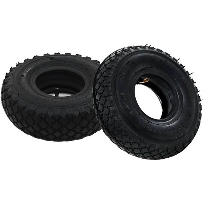 2 pneus 2 chambres à air 3.00-4 (260 x 85 mm) pour roue de diable Noir -QUT
