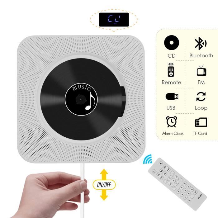 Lecteurs de CD montés au mur avec affichage à LED Musique portable Audio Boombox Télécommande Support BT - USB - Carte memoire EU