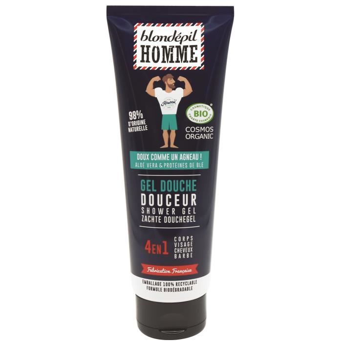 BLONDEPIL HOMME Homme Gel bouche Douceur 4 en 1 - Pour corps, cheveux, visage et barbe - Certifié Bio Cosmos** - 250 ml