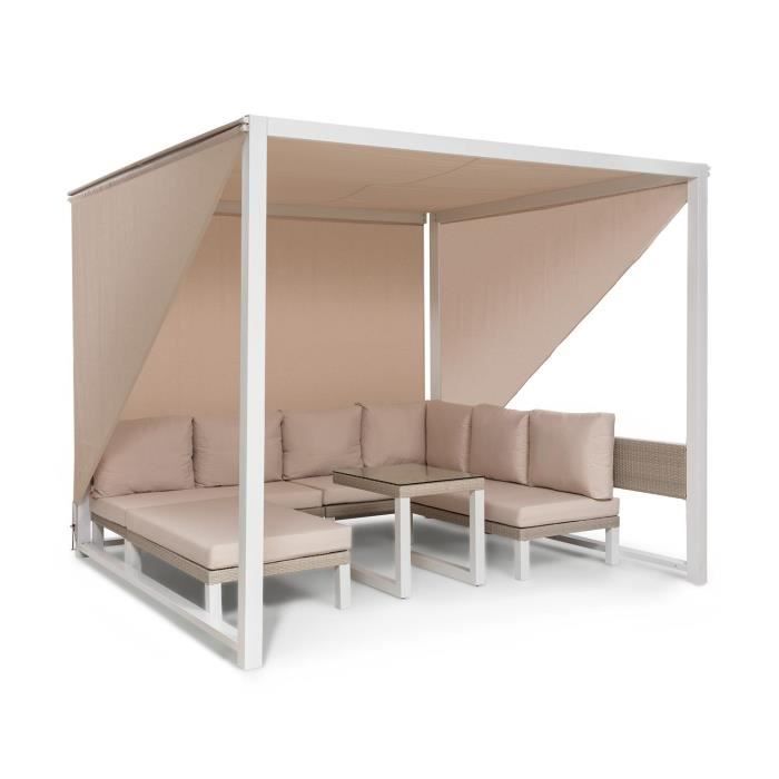 Blumfeldt Havanna Combiné Pavillon de jardin 270 x 230 x 270cm & salon lounge pour 8 personnes - Polyrotin & polyester - Blanc &