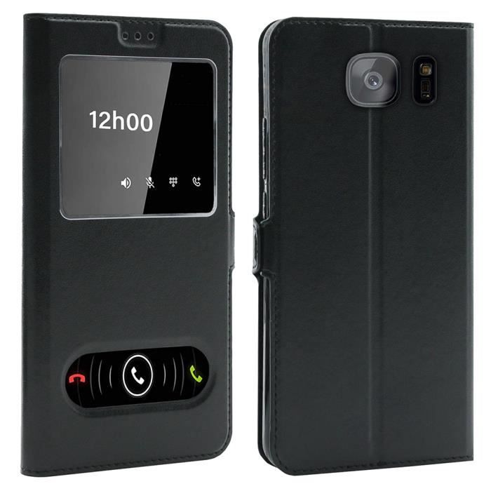 Coque Samsung Galaxy S7 Edge, Double Fenêtre - Noir