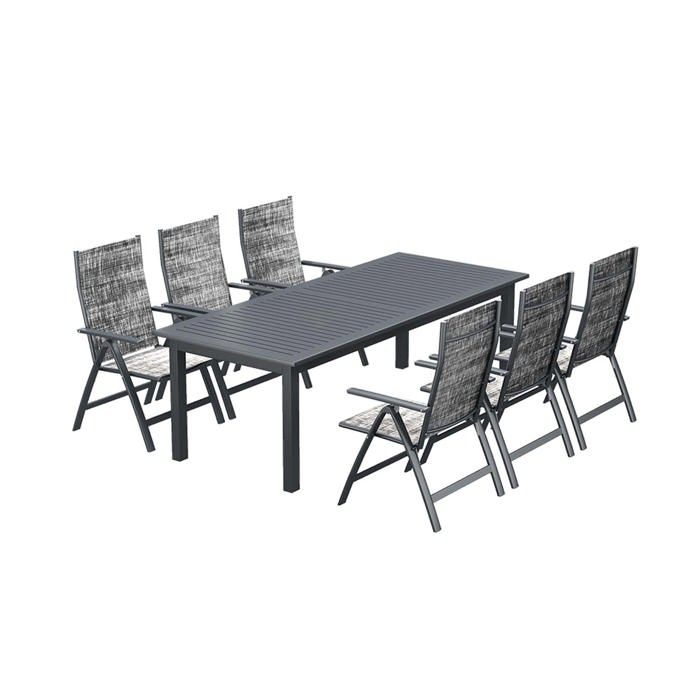 Berana 6 : table de jardin extensible 10 personnes + 6 chaises en
