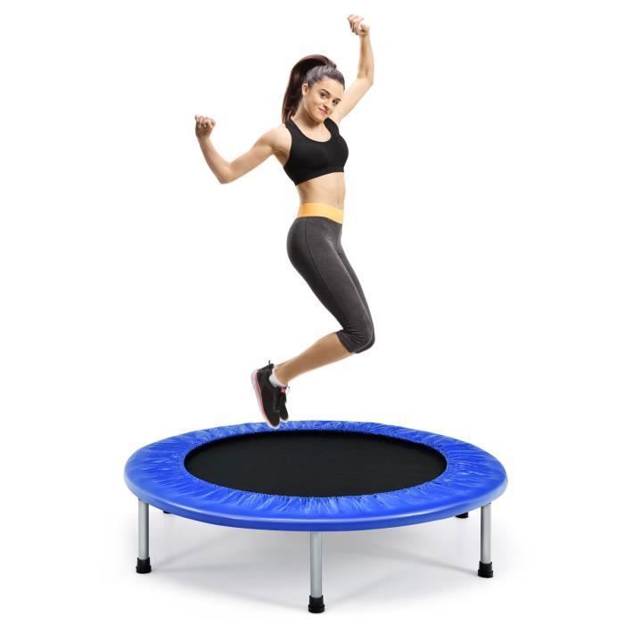 COSTWAY Trampoline de Fitness Pliable Enfant Ø95,5CM Charge Max 150KG avec 32 Ressorts avec Boucle Housse de Protection en PVC Bleu