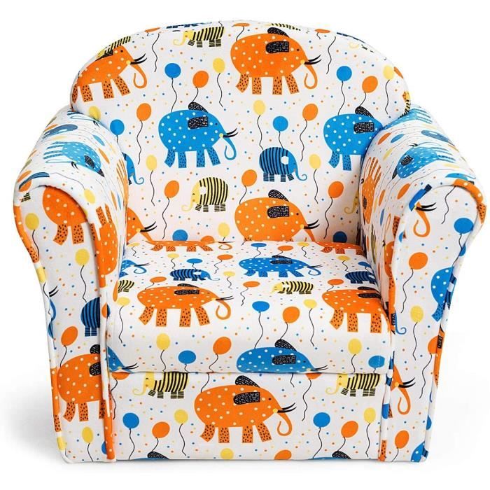 COSTWAY Fauteuil pour Enfant 1-4 Ans Motifs Mignon Éléphant Dossier Confortable Pieds Antidérapants pour Chambre Ecole Maternelle