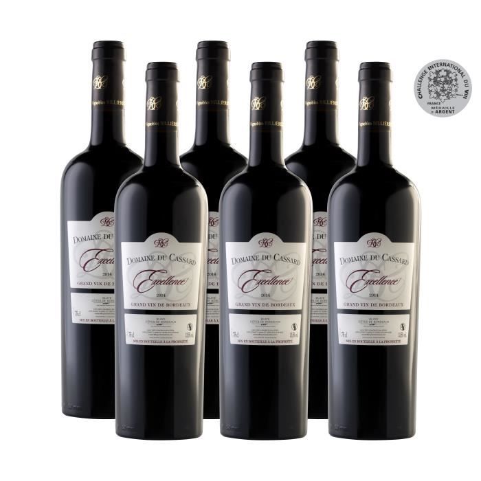Lot de 6 Bouteilles - Vin Rouge Blaye Côtes de Bordeaux Domaine du Cassard - Cuvée Excellence- Médaille d'Argent