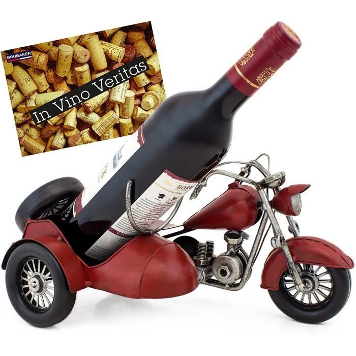 BRUBAKER Porte-bouteille de vin - Moto side-car / Style rétro - Sculpture en Métal peinte à la main - Idée cadeau - Carte de vœux in