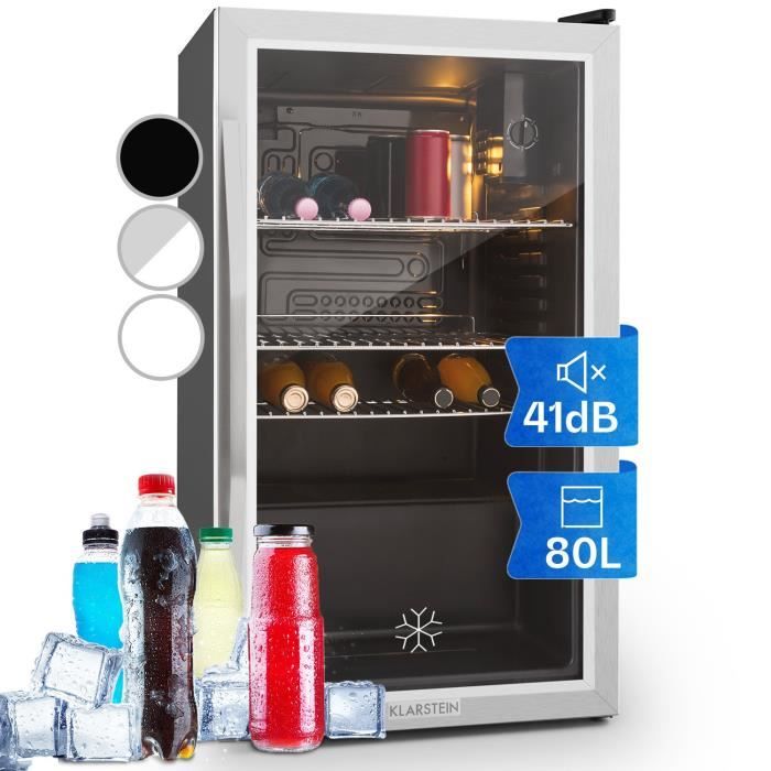 Mini frigo - Klarstein - Réfrigerateur 1 porte - 85 L - Porte vitrée - LED - Minibar - 3 à 10 °C - Frigo - Gris