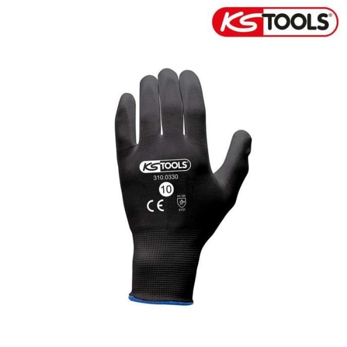 Boîte de 12 paires de gants KS TOOLS - Microfibres - Noir - Taille XL - 310.0330