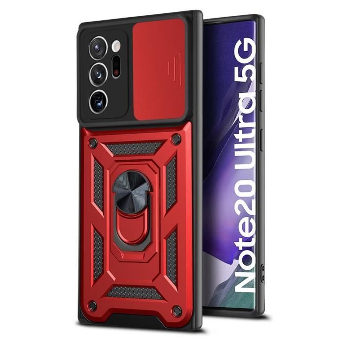 Coque Samsung Galaxy Note 20 Ultra,Etui Bumper Housse Caméra Protection Glissante avec Anneau Béquille 360° Support Rotatif - Rouge