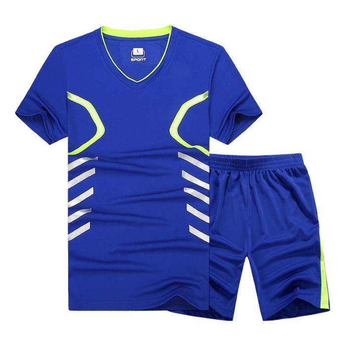 Ensemble de Sport T-shirt Homme Manches Courtes et Short Taille Élastique Respirant Séchage Rapide