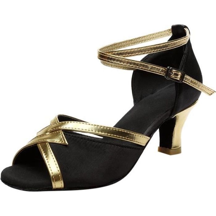Femmes Waltz Rumba Mode solide bal Salle de bal Salsa chaussures de danse latine Sandales Noir