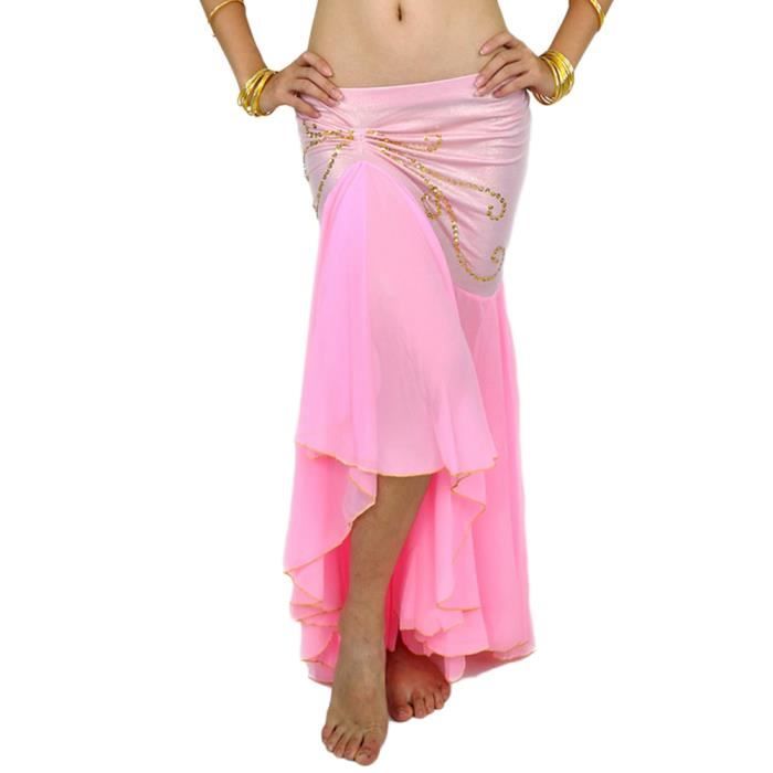 Femme Longue Jupe De Danse Professionnel Arabe Orientale Belly Danse Pink Taille unique