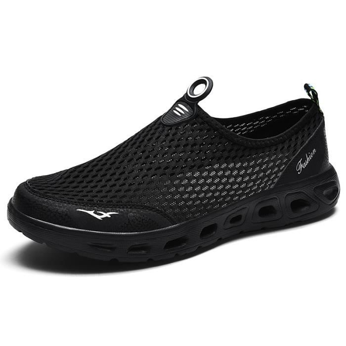 Chaussures de course de sport en maille élégantes, légères et respirantes pour hommes-noir