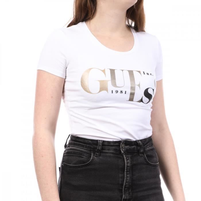T-shirt Blanc Femme Guess Metal Foil