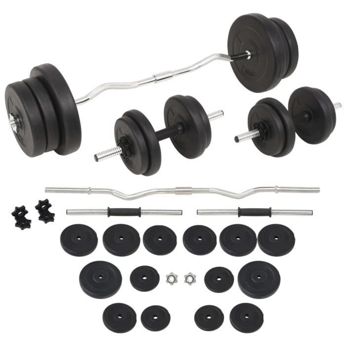Ensemble d'haltères 60 kg et barres d'haltères
