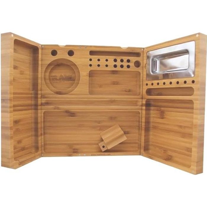 Boite à rouler / Plateau RAW XXL articulé Bambou rabat magnétique Pour Fumeur - RAW - repose Feuille - Bois Naturel- Wood BOX