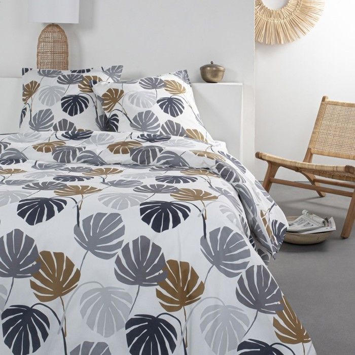 Housse de couette 260x240 Greyleaf + 2 taies 100% coton 57 fils 240x260 Blanc